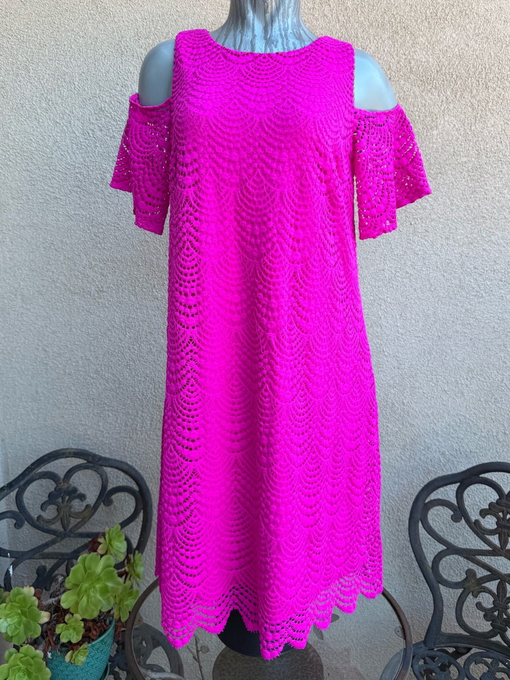Lilly Pulitzer Bright Pink Cold-Shoulder Lace Dress NWT